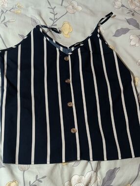 SHEIN Navy and White Vertical Stripe Button-Front Cami Tank